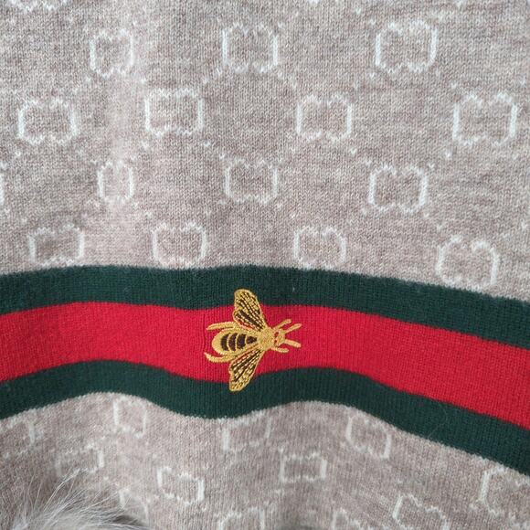 Mitchies Wool Scarf Cream Embroidered Bee Pom Poms Reversible - Picture 3 of 6